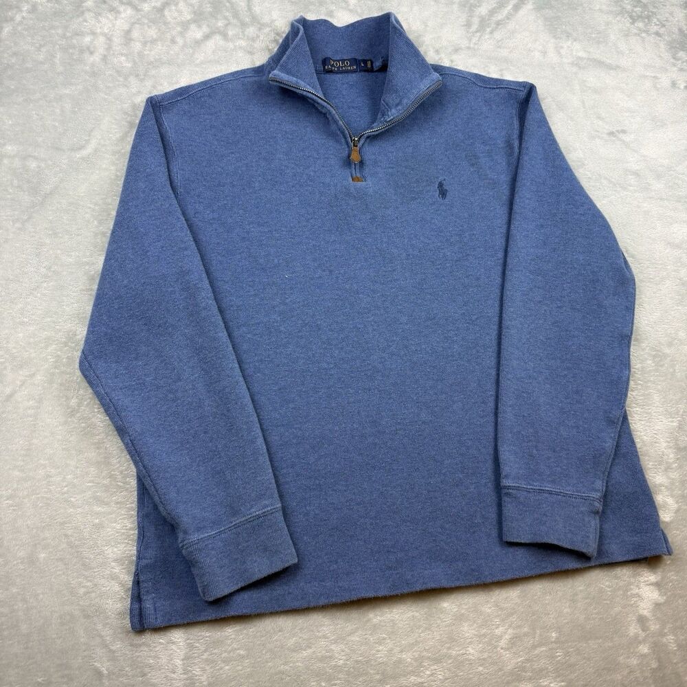 Polo Ralph Lauren Blue Quarter Zip Pullover Sweatshirt Pony Logo Large READ